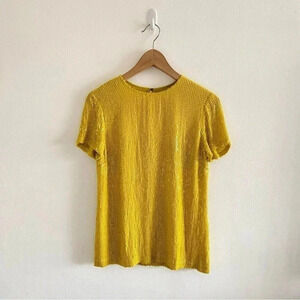 Diane Von Furstenberg Silk Sequin Top Sz 6 Mustard Yellow